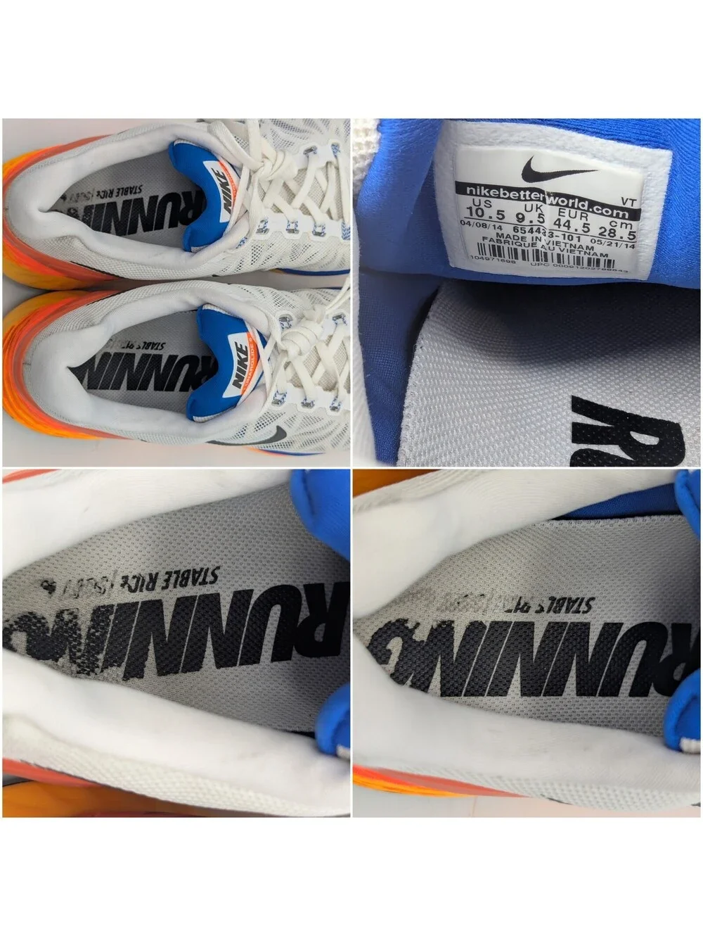 Nike LunarGlide 6 White Blue Orange Mens Size 10.5 Running Shoes 2014 654433-101
